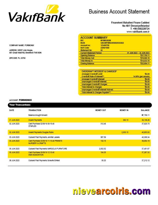 Vakifbank company account statement